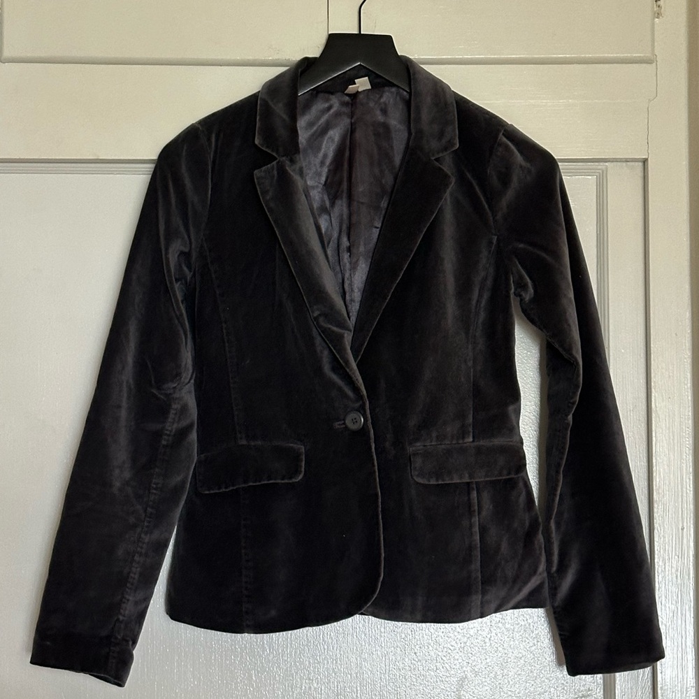 Fitted Steel Grey Velvet Blazer